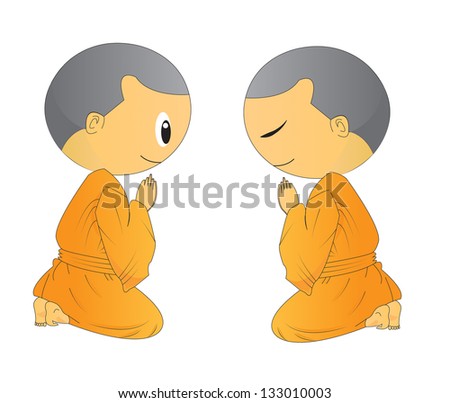 illustration of two Cute Begging young monk cartoon,use in advertising, presentations, brochures, blogs, documents and forms, etc.