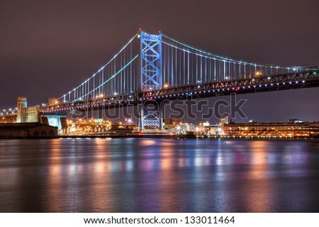 A span of the Ben Franklin Bridge in Philadelphia, Pennsylvania.