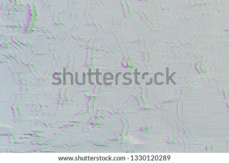Natural background. Wall with a shabby and peeling paint, crack and plaster.  gray and white. Digital signal  glitch effect (rgb shift, slices). Screen error