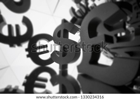 Euro, Dollar Currency Symbol With Many Mirroring Images of Itself on White Background