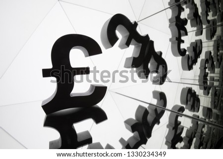 British Pound Sterling Currency Symbol With Many Mirroring Images of Itself on White Background