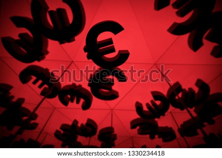 Euro Currency Symbol With Many Mirroring Images of Itself on Red Background