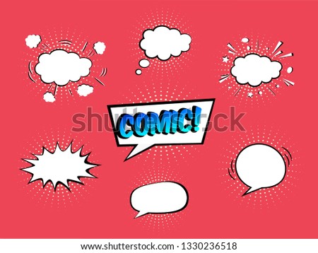 Set of speech bubbles. Empty Dialog Clouds with Halftone Dot Background in Pop Art Style. 