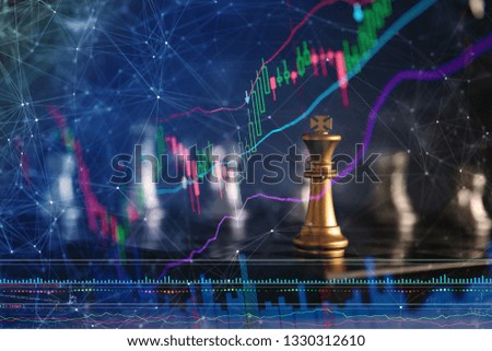 financial business strategy ideas concept with chess and stock chart market virtual trading