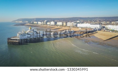 Aerial view over Eastbourne Pier at the south coast of England - travel photography