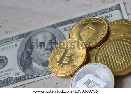 Cryptocurrency on dollar background