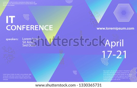 Conference announcement design template, flyer layout. Geometric background. Minimal abstract cover design. Creative colorful wallpaper. Trendy gradient poster. Vector illustration.