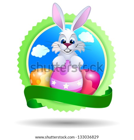 Easter card with rabbit and eggs. Raster version. Vector image inside my portfolio
