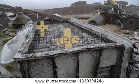 Aircraft debris at the site of the crash in 1948 of the photo reconnaissance aircraft  "Over Exposed". Location: remote moorland at Bleaklow, near the Snake Pass, Derbyshire, UK.