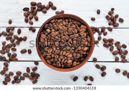 Coffee beans. Top view. Free space for your text.