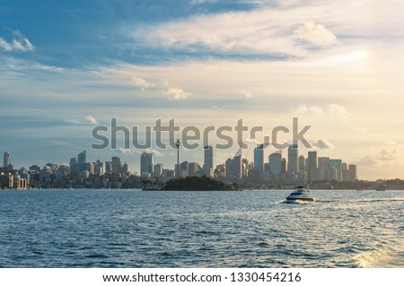 Sydney cityscape and Sydney Harbour on sunset, Travel and wanderlust background, exploring worlds wonders in Australia