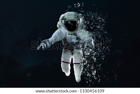 Modern art of astronaut at deep space. Pixelization. Elements of this image furnished by NASA