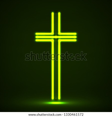 Glowing christian cross. Religious symbol. Vector