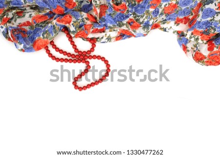 Beautiful scarf with a flower pattern isolated on a white background for framing labels, announcements and pictures
