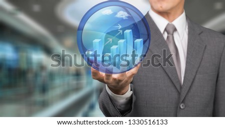 Business analyst activating an analytics icon