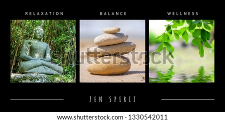 Spa zen wellness green theme photo collage composed of different images