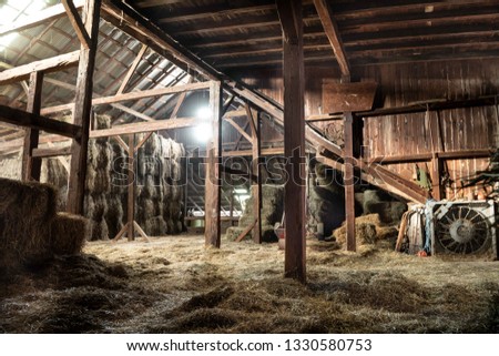 Inside Rustic Wooden Old Barn Hay Bales… Stock Photo 1330580750 ...