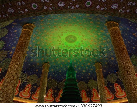 Wat Pak Nam with a beautiful ceiling painting in Bangkok, Thailand