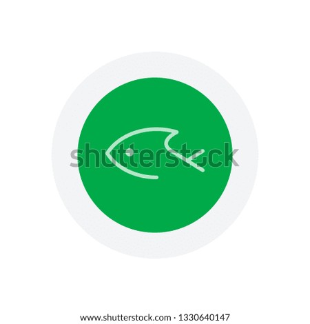 Fish logo, one line icon, linear symbol. Icon in colored circle with gray bold border. Web button, modern flat design
