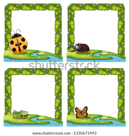 Set of insect nature border illustration