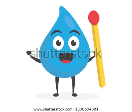 vector illustration character cartoon modern flat design brand of cute water blue mascot holding gas lighter and  matches fire white background
