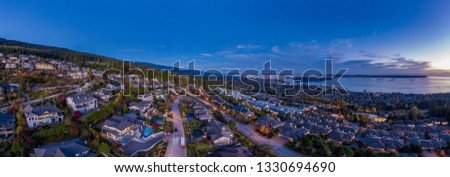 Panoramic Arial Shot from West Vancouver to Downtown Royalty-Free Stock Photo #1330694690