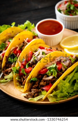 tacos with meat and vegetables  -  Mexican food style