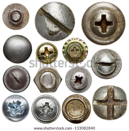 Screw heads, nuts, rivets. Royalty-Free Stock Photo #133082840