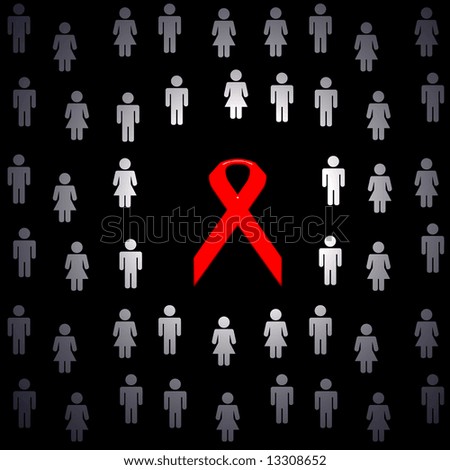 group of people, boy and girls, red sign aids, black background