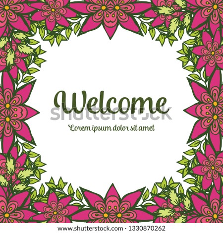 Vector illustration a crowd of flower frames very blooms with greeting card welcome hand drawn