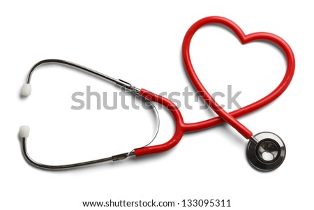 Red Stethoscope in Shape of Heart Isolated On White Background. Royalty-Free Stock Photo #133095311