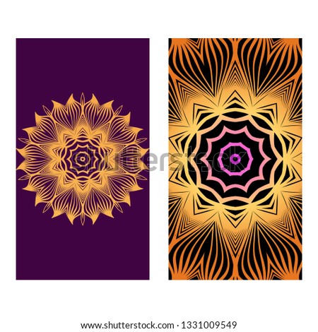 Colorful Henna Mandala Design, For Festiveflyer Background. Vector Illustration. Purple bronze color.