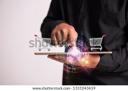 Shopping cart with a mechanism Concept of Internet 0nline trade.