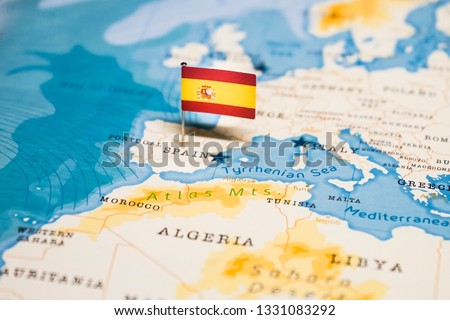 the Flag of spain in the world map