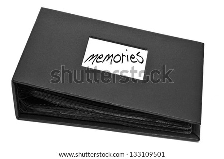 a photo album with the word memories written on it on a white background