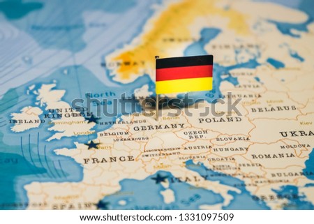 the Flag of germany in the world map Royalty-Free Stock Photo #1331097509