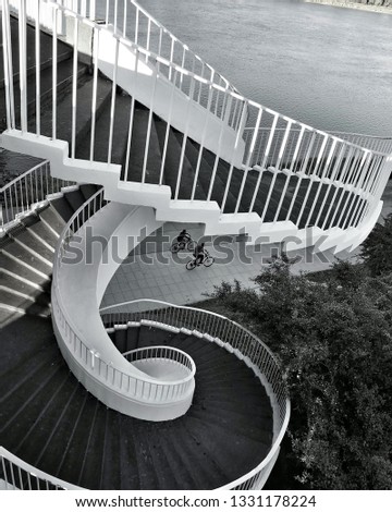 Spiral staircase at Gdanski Bridge, Warsaw in black and white