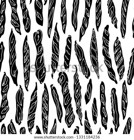 Vector seamless pattern with hand drawn traditional French baguettes. Ink drawing, graphic style. Beautiful food design elements, perfect for prints and patterns