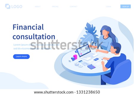 Financial consultation concept. Can use for web banner, infographics, hero images. Flat isometric vector illustration isolated on white background. Royalty-Free Stock Photo #1331238650
