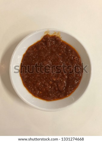 Red sauces or known as sambal with white background