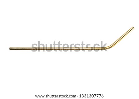 One steel golden reusable straw isolated on white. Replacing plastic, alternative. Concept zero waste. Royalty-Free Stock Photo #1331307776
