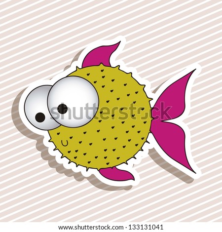 illustration of icons of fish, aquatic animals, vector illustration