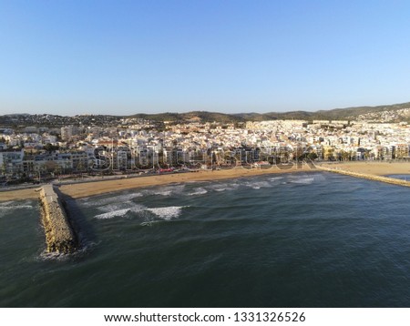 Aerial view of Sitges. Coastal village  in Barcelona. Spain. Drone Photo