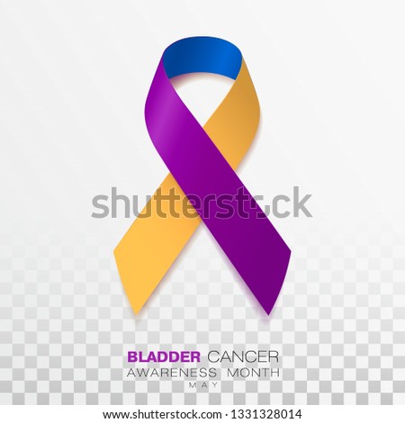 Bladder Cancer Awareness Month. Marigold And Blue And Purple Color Ribbon Isolated On Transparent Background. Vector Design Template For Poster.