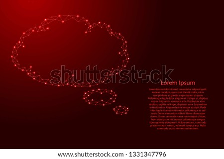Cloud thought fly bubble speech from futuristic polygonal red lines and glowing stars for banner, poster, greeting card. Vector illustration.