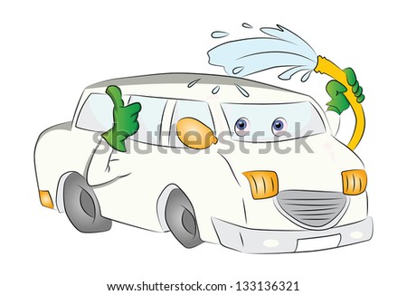 Car Washing Itself, vector illustration