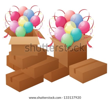 Illustration of the boxes with balloons on a white background