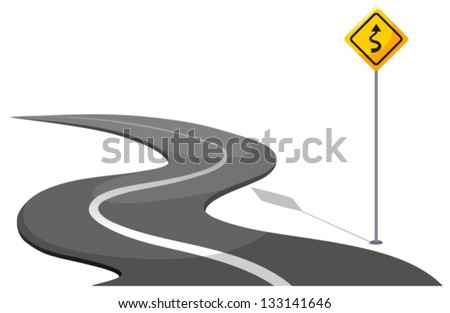 Illustration of a road with yellow signage on a white background