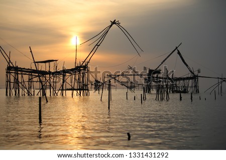 Fishing stands in the sea in Thailand