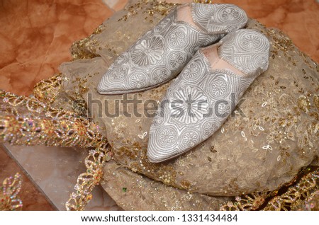 balgha marocaine . Bride shoes on her wedding day